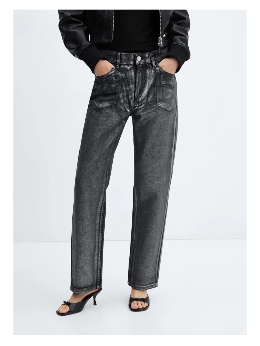 MANGO Black Metallic Jeans with Shimmer